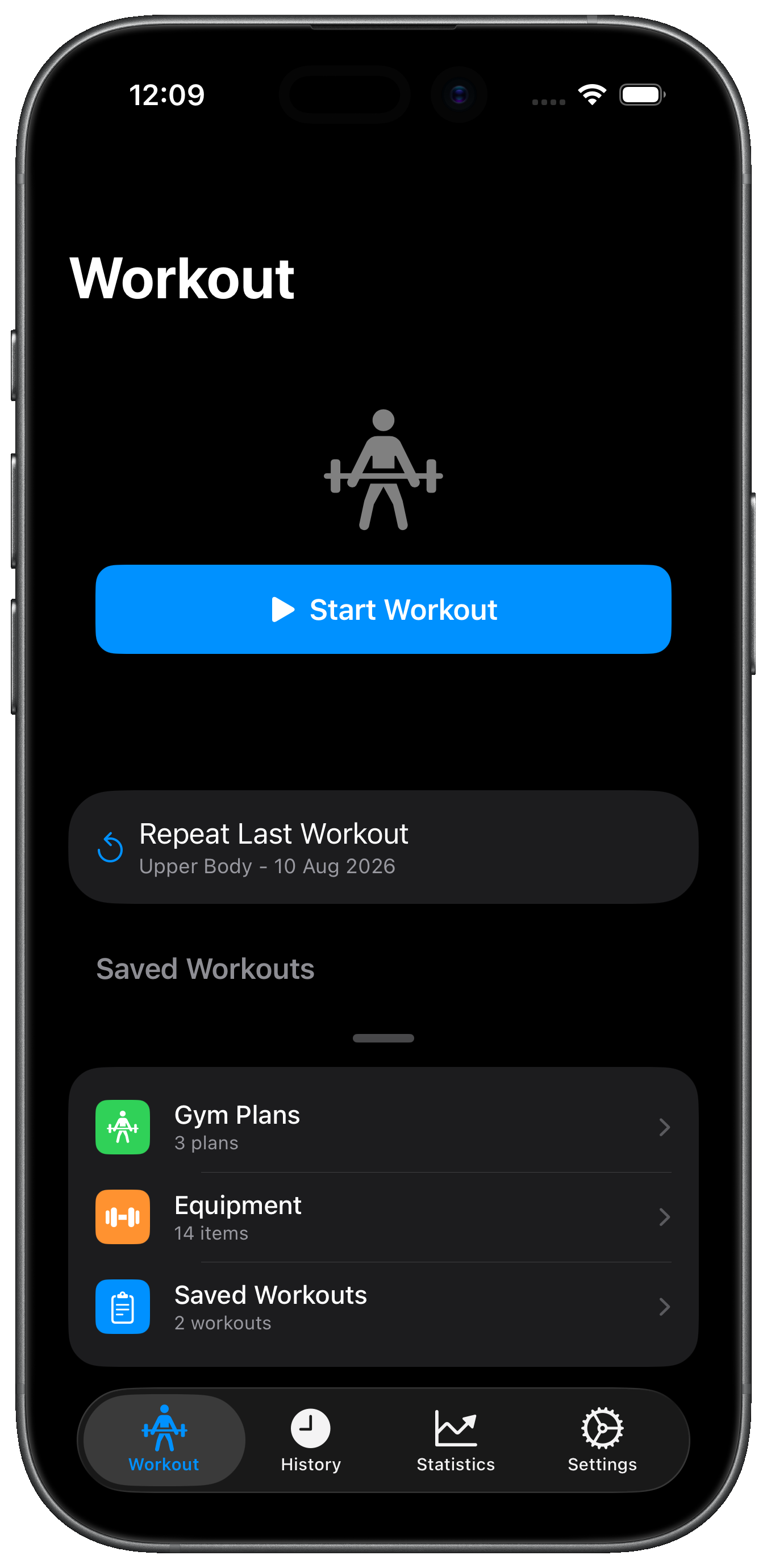 Gym Plan app workout screen