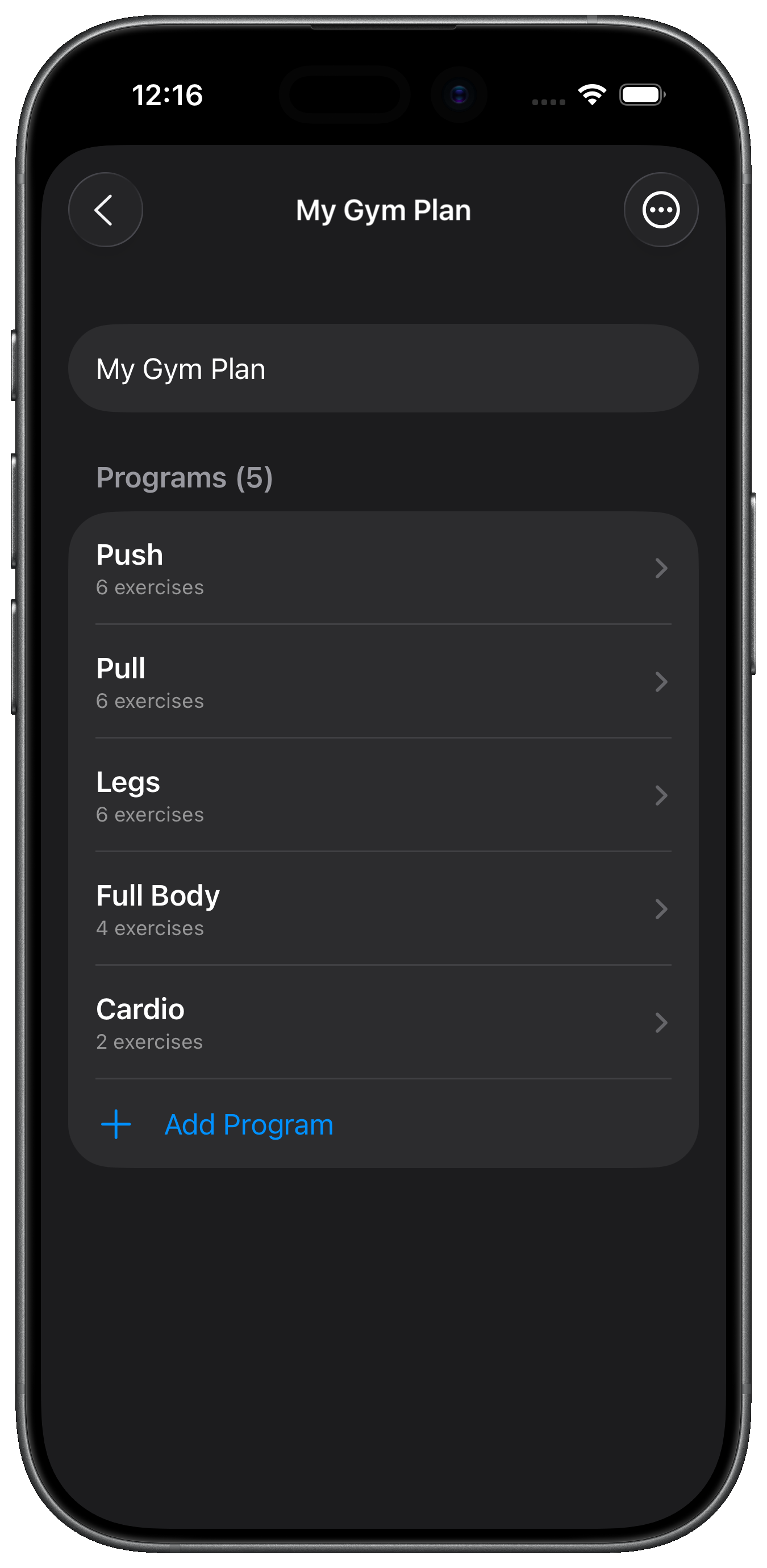 Custom workout programs in Gym Plan