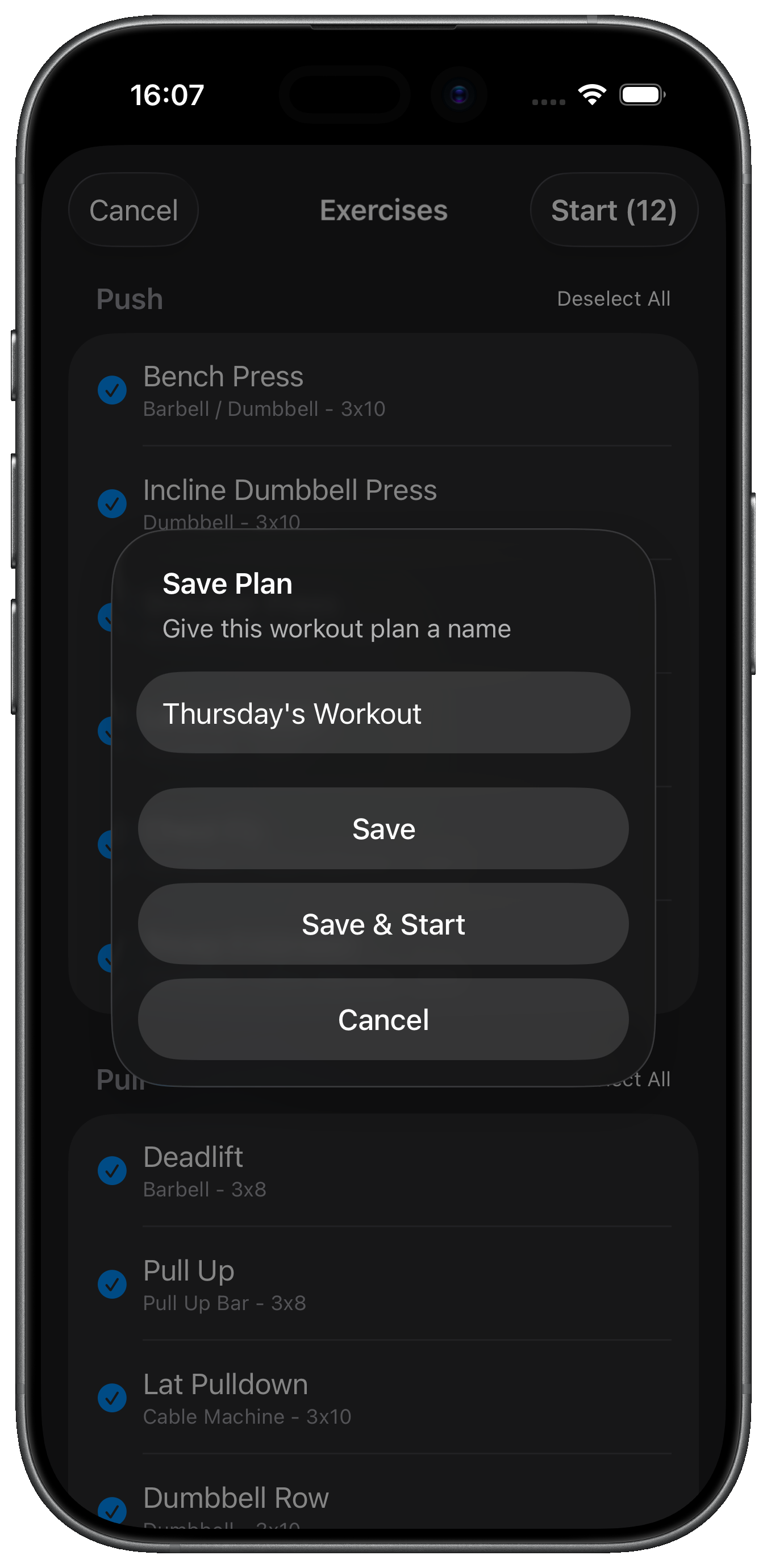 Naming a saved workout plan