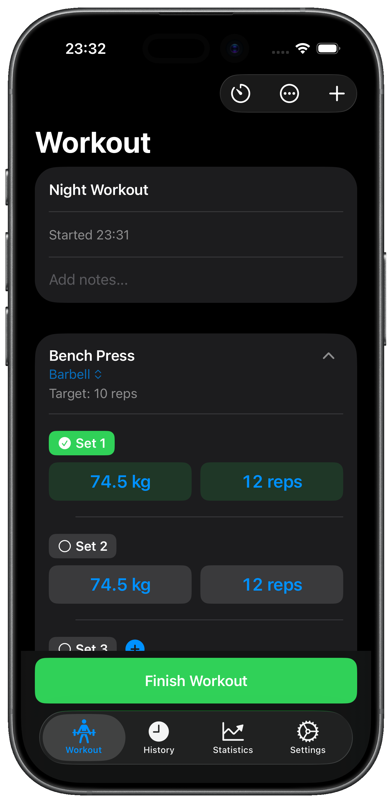 Live workout tracking in Gym Plan