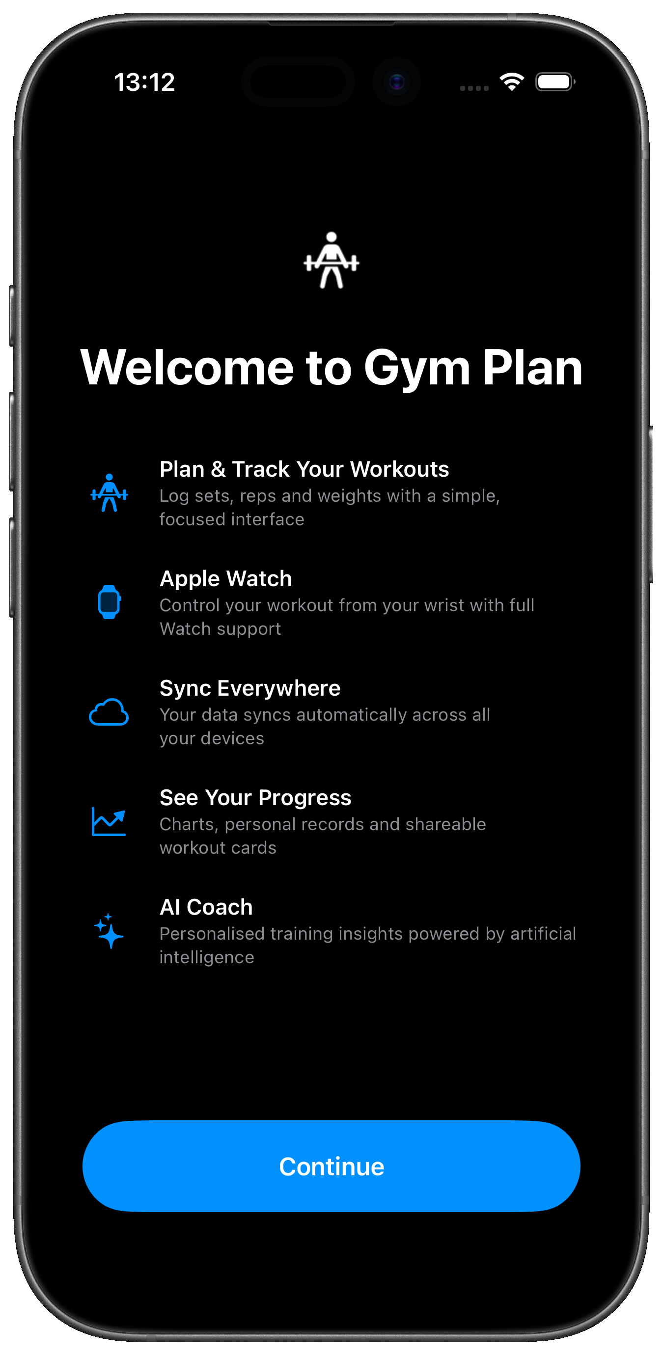 Gym Plan welcome screen