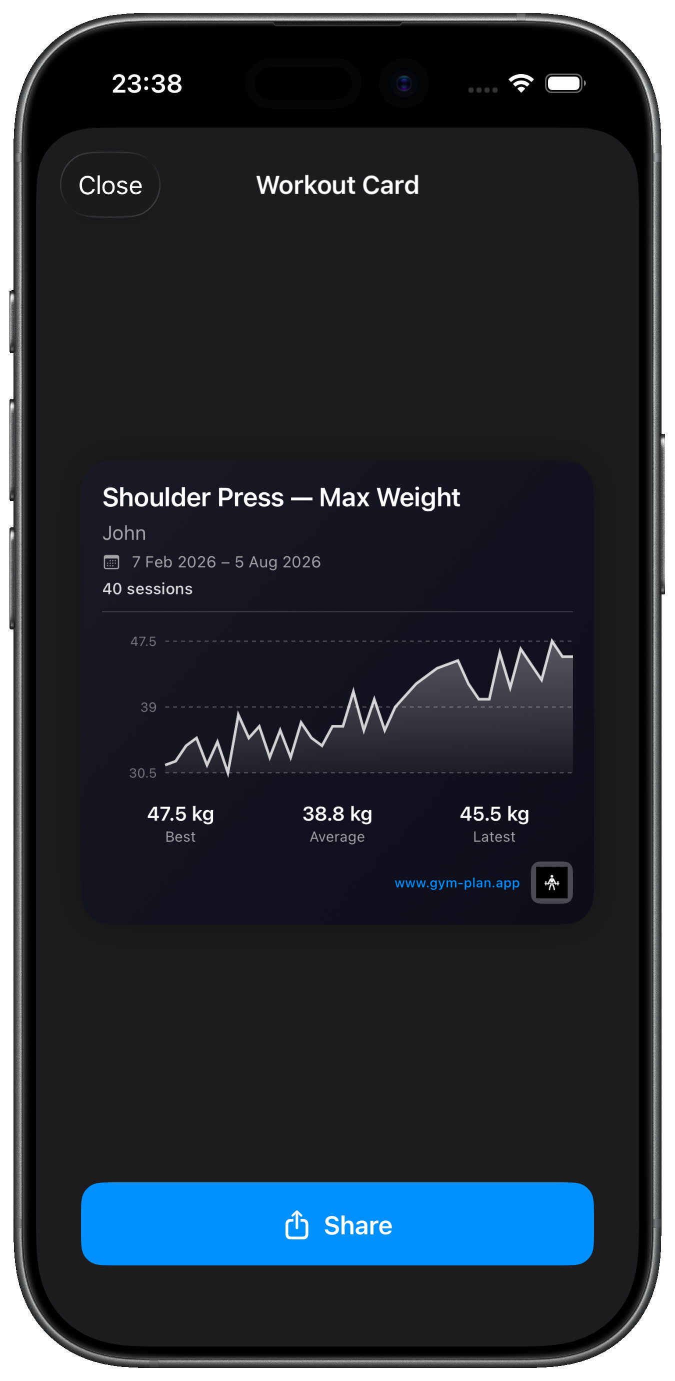 Gym Plan shareable workout card